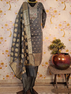 Grey Color Banarsi Silk Suit with Grey Dupatta