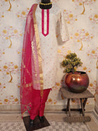 Peral white Banarsi Silk With Organza Silk Gotta Work Dupatta