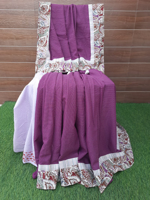 Designer Wine Color Handloom Cotton katha Weaved Saree