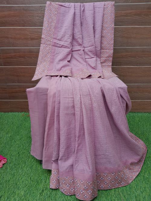 Designer Pastel Color Handloom Cotton Katha Weaved Saree