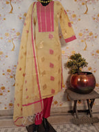 YELLOW KOTA DORIYA SUITS WITH KOTA DORIYA ZARI WEAVING & RESHAM BORDER DUPATTA