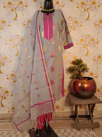 GREY KOTA DORIYA SUITS WITH KOTA DORIYA ZARI WEAVING & RESHAM BORDER DUPATTA