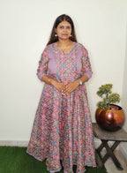 PATOLA PRINT WITH LAVENDER MUSLIN SILK DRESS WITH LINING