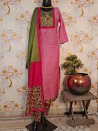 PINK COLOR HANDLOOM COTTON DESIGNER SUIT