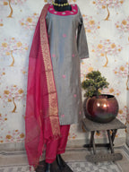 STEEL GREY COLOR SOFT SILK WITH KOTA SILK DUPATTA SUIT