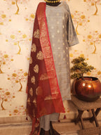 Pastel Color Chiniya Silk Zari Weaving Suit With Silk Dupatta