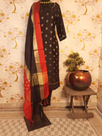 Black Color Chiniya Silk Zari Weaving Suit With Silk Dupatta