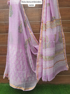 purple color kota doriya embroidery saree