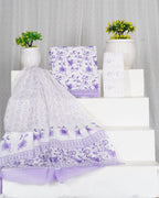 Lavender Color Floral Print Cotton Suit With Cotton Mulmul Dupatta