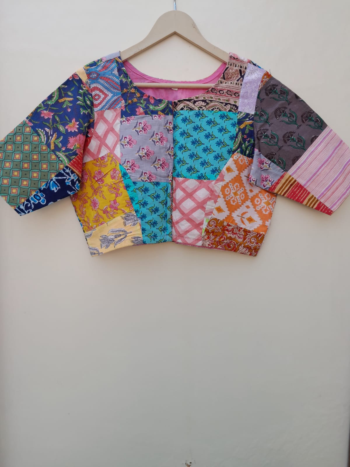 Multicolor Blouse Piece Basic Multicolor Cotton Patch Work Blouse