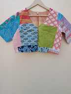 Basic multicolor cotton patch work blouse