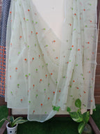 Pista green Color Kota Doriya With Embroidery Saree