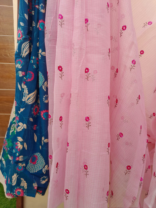Light Pink Color Kota Doriya With Embroidery Saree