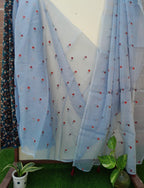 Grey Color Kota Doriya With Embroidery Saree