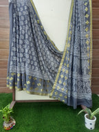 Dark Grey color Mulmul Cotton Saree