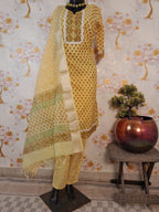 LEMON YELLOW COLOR MAHESHWARI SILK BLOCK PRINT SUIT