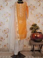 MANGO YELLOW COLOR HANDLOOM CHANDERI SILK APPLIQUE WORK SUIT
