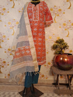 RUST COLOR MAHESHWARI SILK BLOCK PRINT SUIT
