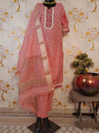 PEACH COLOR MAHESHWARI SILK SUIT