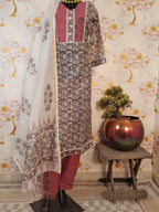 GREY COLOR HANDLOOM CHANDERI SILK BLOCK PRINT SUIT