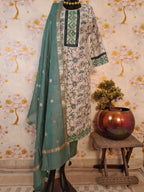 PERAL WHITE HANDLOOM CHANDERI SILK BLOCK PRINT SUIT