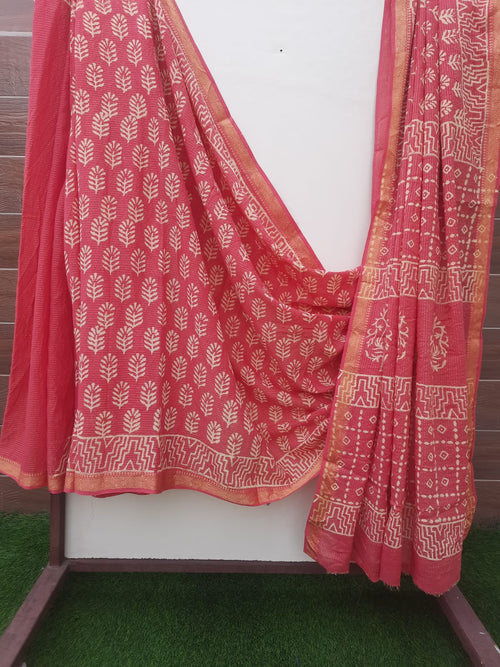 Dark Peach Color Mulmul Cotton Saree