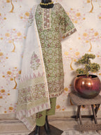 PASTEL GREEN HANDLOOM CHANDERI SILK BLOCK PRINT SUIT
