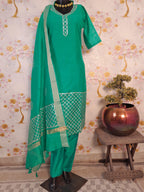 RAMA GREEN COLOR HANDLOOM CHANDERI WITH GOTTA PATTI WORK SUIT