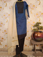 CARBON BLUE HANDLOOM CHANDERI SILK DESIGNER SUIT
