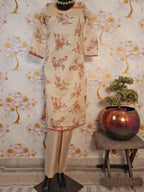 Beige Color Digital Print Handloom Chanderi Silk Suit
