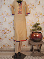 Beige Color Handloom Chanderi Silk Mirror Work Suit