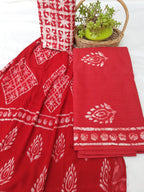 Red color cotton dress material pure chiffon dupatta