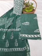 Pastel Green color cotton dress material pure chiffon dupatta