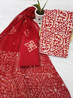 Red Color Cotton Suit With Chiffon Dupatta