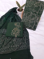 Dark Green Color Cotton Suit Chiffon Dupatta