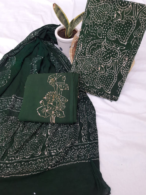 Dark Green Color Cotton Suit Chiffon Dupatta