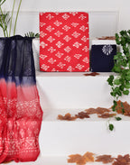 Red Color Batik Print Cotton Suit With Chiffon Dupatta