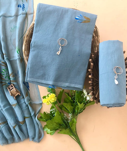 Pastel Color Cotton Suit With Chiffon Dupatta