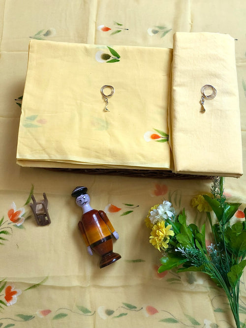 Yellow Color Cotton Suit With Chiffon Dupatta