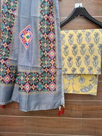 Yellow Color Cotton Suit With Chanderi Dupatta