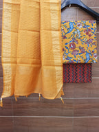 Mustard Yellow Color Cotton Suit With Chanderi Dupatta