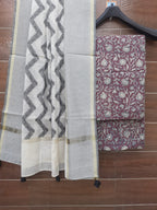 Dark Maroon Color Cotton Suit With Chanderi Dupatta