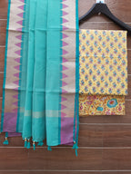 Pastel Yellow Color Cotton Hand Block Print With Chanderi Dupatta - Aaditri fab