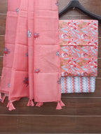 Peach Color Cotton Hand Block Print Suit With Chanderi Dupatta
