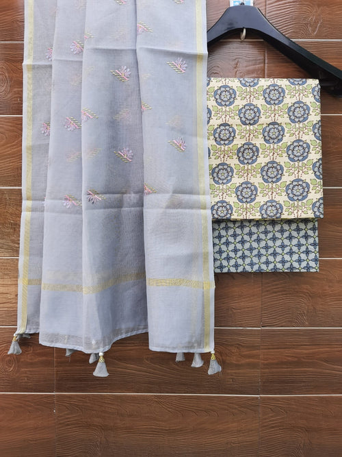 pastel color hand block print with chanderi embroidery dupatta