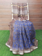 Carbon Blue Color Kota Silk Digital Print With Zari Border Saree