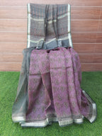 Wine Color Kota Silk Digital Print With Zari Border Saree