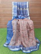 Kota Silk Digital Print With Zari Border Brown Color Saree