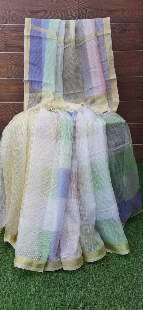 Multicolor Soft Silk Kota Digital Print With Zari Border Saree