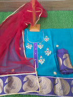 Chanderi Sky Blue Color Dress Material With Net Dupatta
